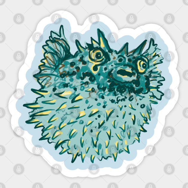 Angry blue pufferfish Sticker by Shadoodles